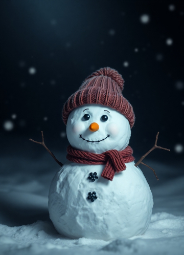 AI generated image of A snowman, with a woolen cap
