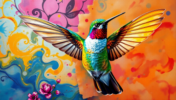 AI generated image of beautiful colorful hummingbird in sharp focus