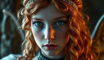 AI generated image of Beautiful freckled angelic goddess coppery strawberry