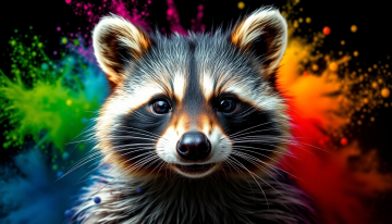 AI generated image of Extreme close-up portrait of a furry raccoon facing forward